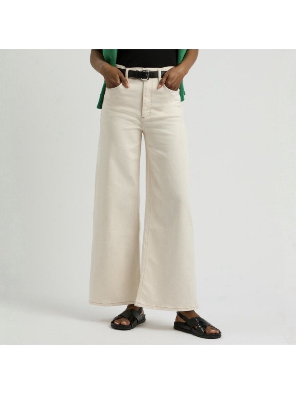 NEW rag & bone Sofie High Rise Ultra Wide Leg Ankle Jeans in Ecru Womens Size 25